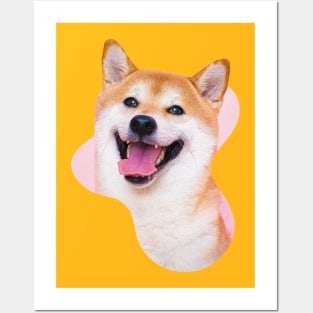 pink shiba inu dog Posters and Art